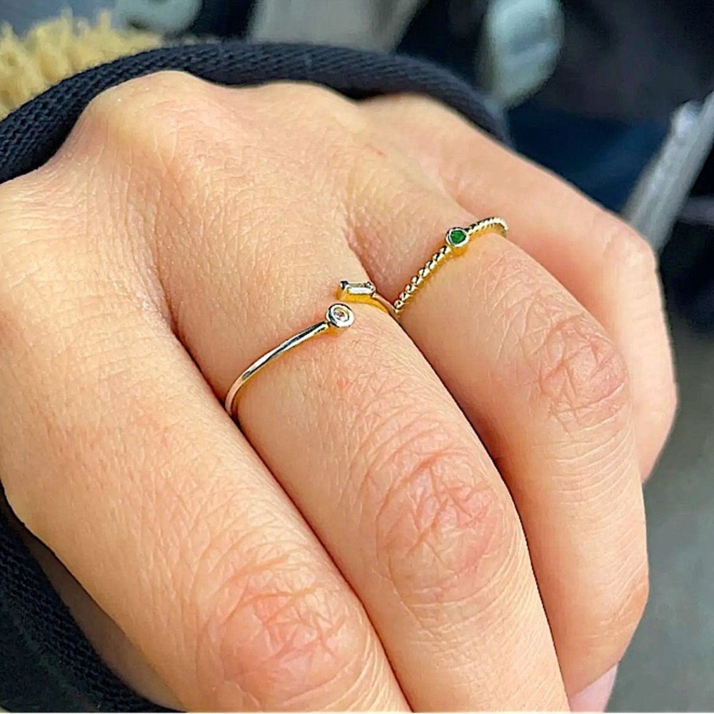 Gold Cubic Zircon Ring Geometric, Thin, Minimalist, Circle, Rectangular - Picture 3 of 9